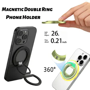 New 0.21 inch Ultra-Thin Magsafe Magnetic Phone Holder 2-in-1 Ring Holder, 360 ° Inpolar Rotation,Lightweight and easy to use,Double Ring +Magnetic Attraction, Aluminum alloymagnetic Phone Holder,  fits any case andphones，Valentine's Day