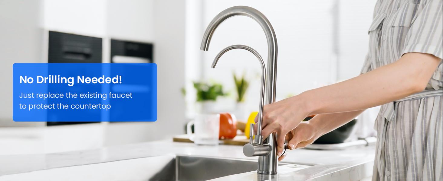 Under-Sink RO System 800 GPD with Faucet, Glacier fresh Reverse Osmosis Water Filter, Non-Electric, No Noise/No Drilling, 3:1 Pure-to-Drain, 5-Stage Tankless, Reduces PFAS/PFOS Waterfall