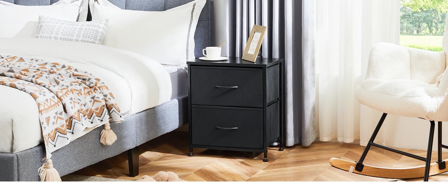 Small Fabric 2-Drawer Bedside Cabinet - Contemporary End Table, Bedroom Furniture, Apartment Storage Cabinet, Bedroom Decor, Ideal Home Gift
