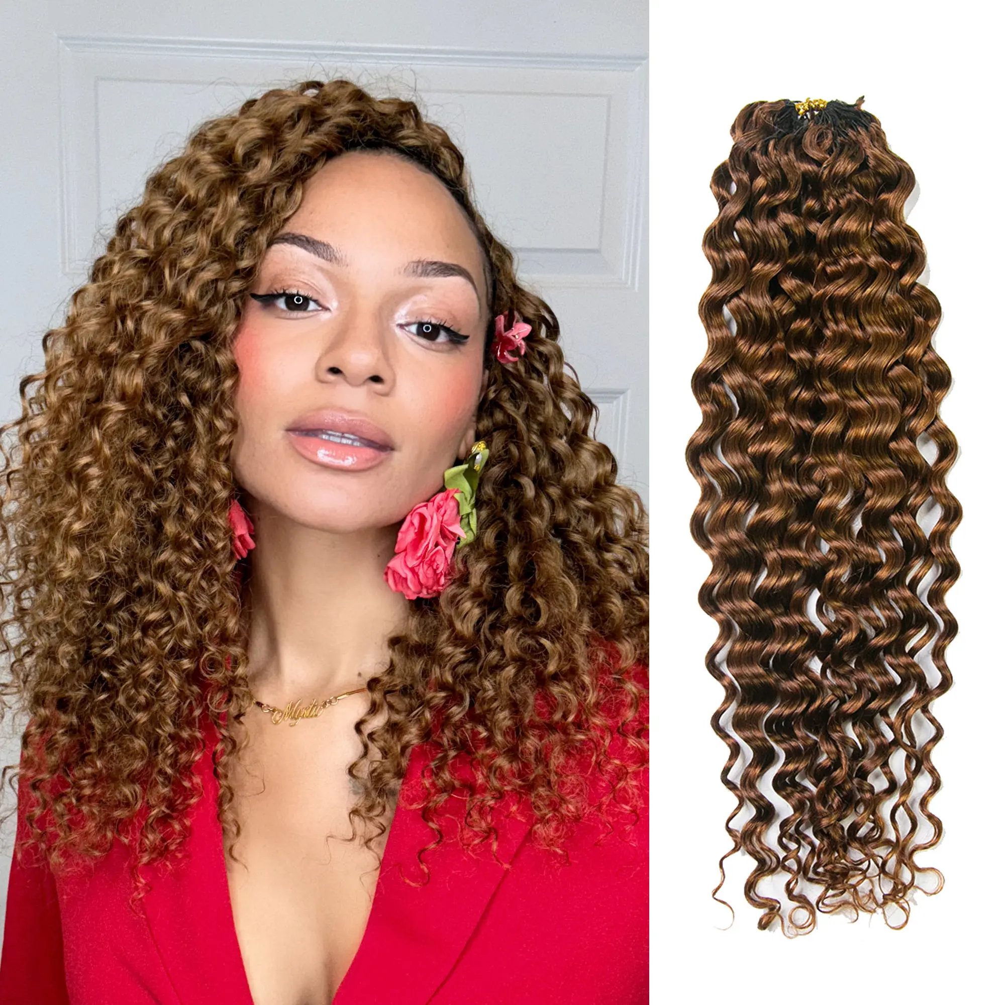YWIGS Miracle Knots Crochet Human Hair #30 Brown Feather Crocher Human Hair for Miracle Knots Boho Braids Pre-Separated Water Wave 60g / 1 Bundle #backtoschool #backtoschoolshopping