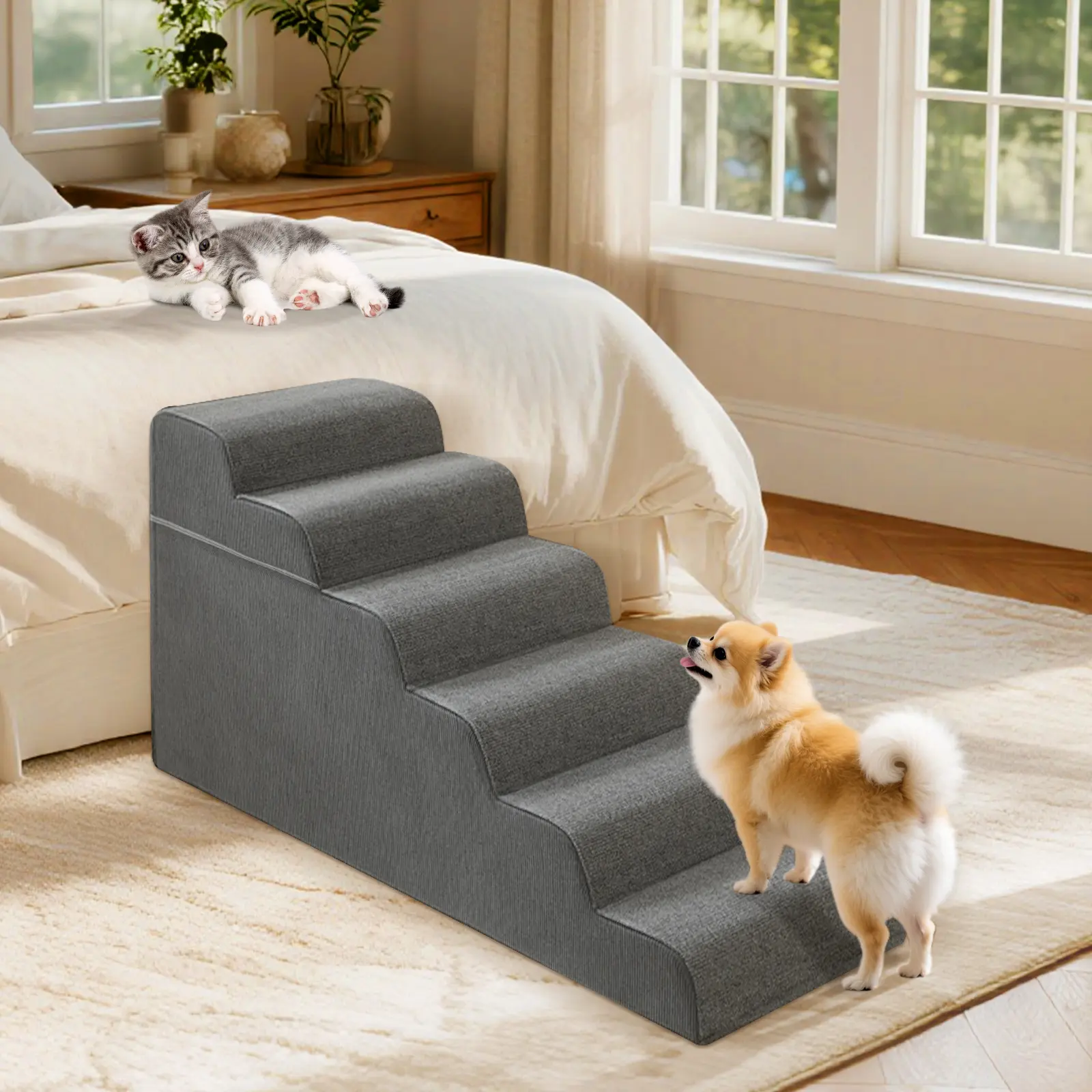 SLSY 2-7 Step Pet Ramp for Small Medium Large Dogs, Adjustable Dog Stairs for Bed & Couch, ,30°Steady Non-Slip Dog Steps, Modular Foam Pet Steps with Non-Slip Cover, Washable Cover, Removable Design for Cats & Senior Dogs tiktokshopbacktoschool