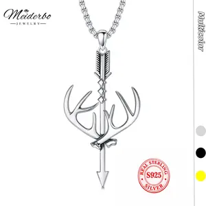 MEIDERBO Jewelry Cross Necklace for Men - 925 Sterling Silver Cross Deer Antler Fish Hook Pendant - Hunting Jewelry Gifts 22+2