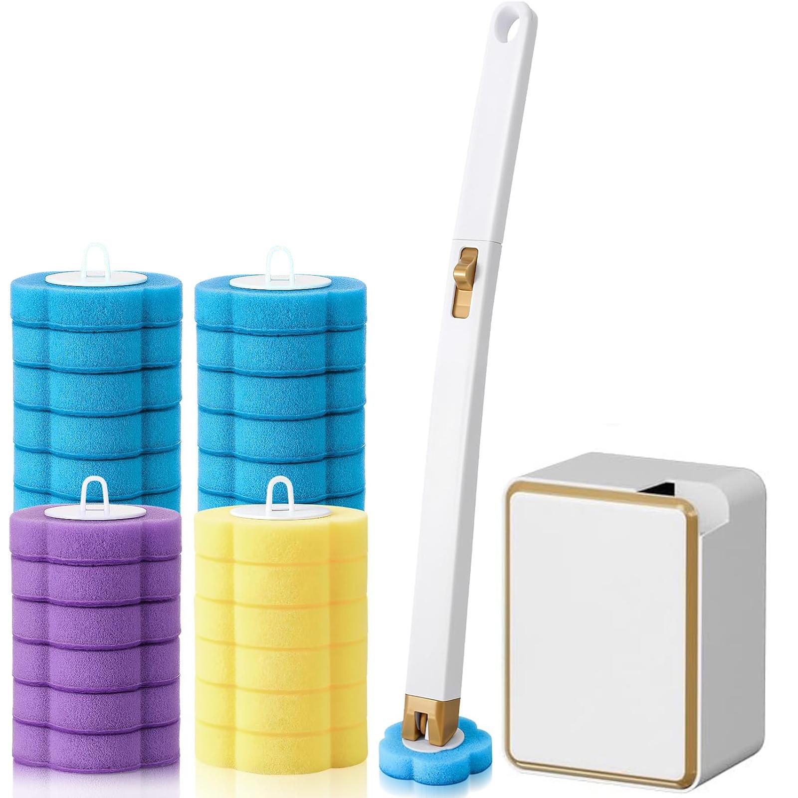 Nifogo Toilet Brush, Wall-Mount Holder & 24PCS Cleaner Refills, Multifunctional Bathroom Cleaning Kit, Works for Toilet Sink Bathtub Drain, Suitable for Basin & Urinal Cleaning