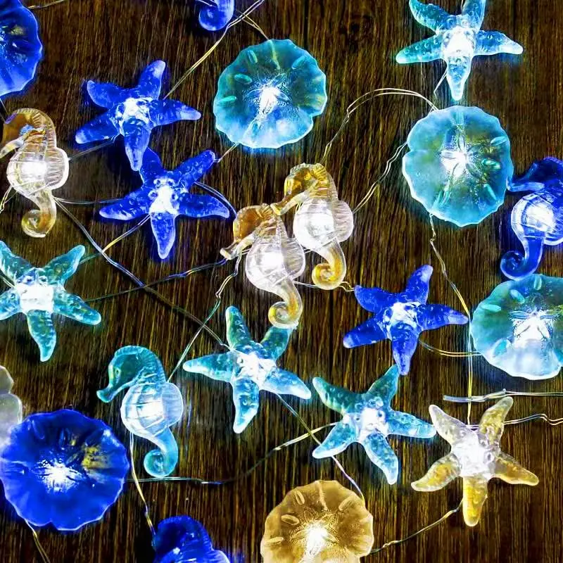 Impress Life Ocean Theme Copper Wire Fairy Aesthetic Colorful Lights - Beach Decor with Starfish, Seahorse, Sand Dollars, Battery & USB Plug-In, Remote, 10ft 30 LEDs for Indoor Lighting, Birthday-Themed Decorations