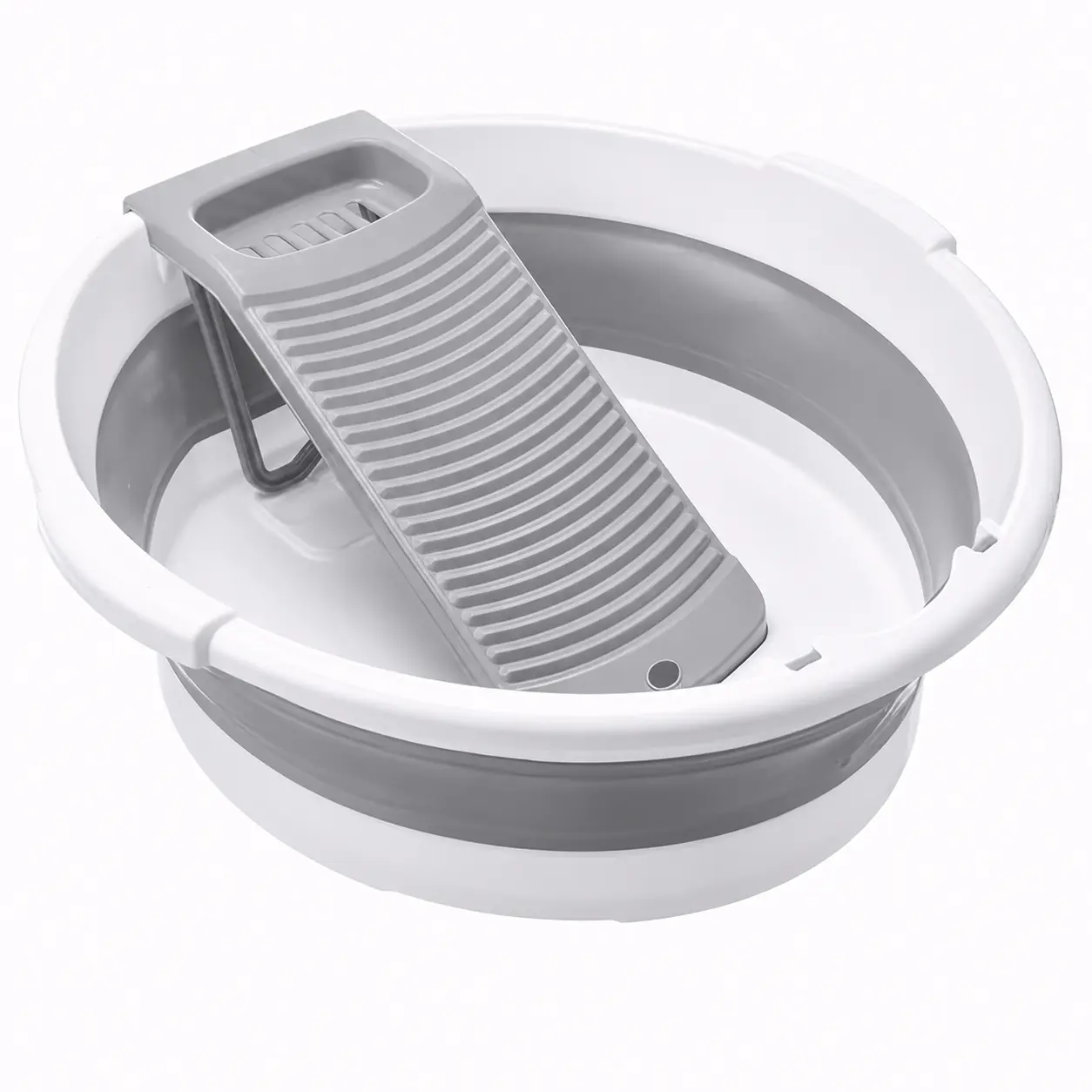 2-in-1 Foldable Plastic Household Laundry Basin with Built-In Scrubbing Board, Cleaning Brush, Lightweight Non-Slip Portable Wash Tub for Hand Washing Delicate Items, Socks, Home & Camping Use, Clothes