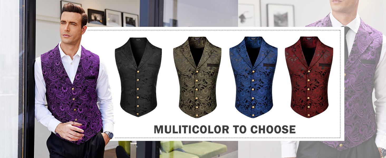 COOFANDY Mens Suit Vest Paisley Floral Victorian Vests Gothic Steampunk Formal Waistcoat Tuxedo Vests with Notched Lapels