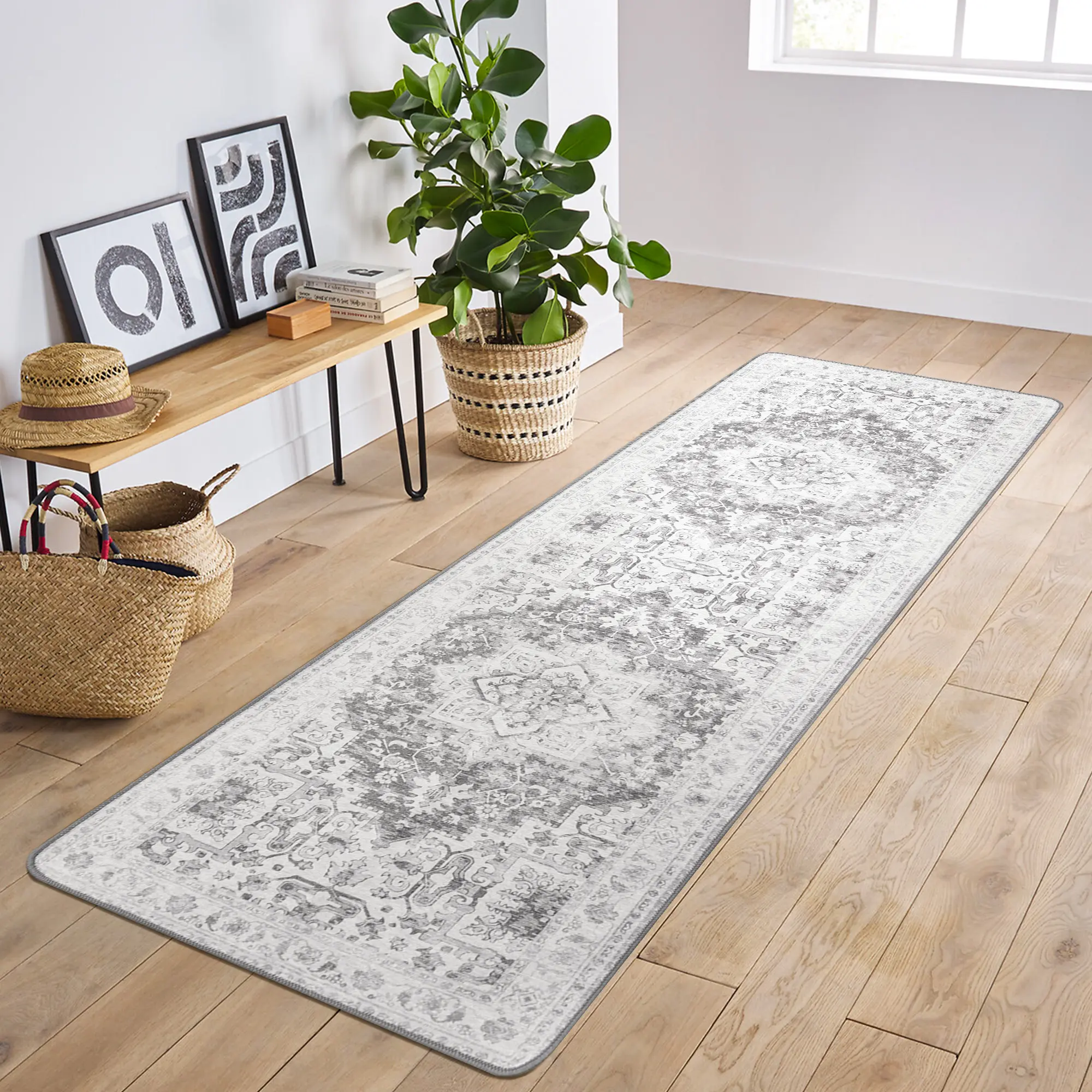 【Deals For You Days】GENIMO Outdoorfun Runner Rug Machine Washable Non Slip Vintage Hallway small rug,Motherhood Low Pile Lightweight Rugs for Indoor Entryway, Hallway, Kitchen and Corridor