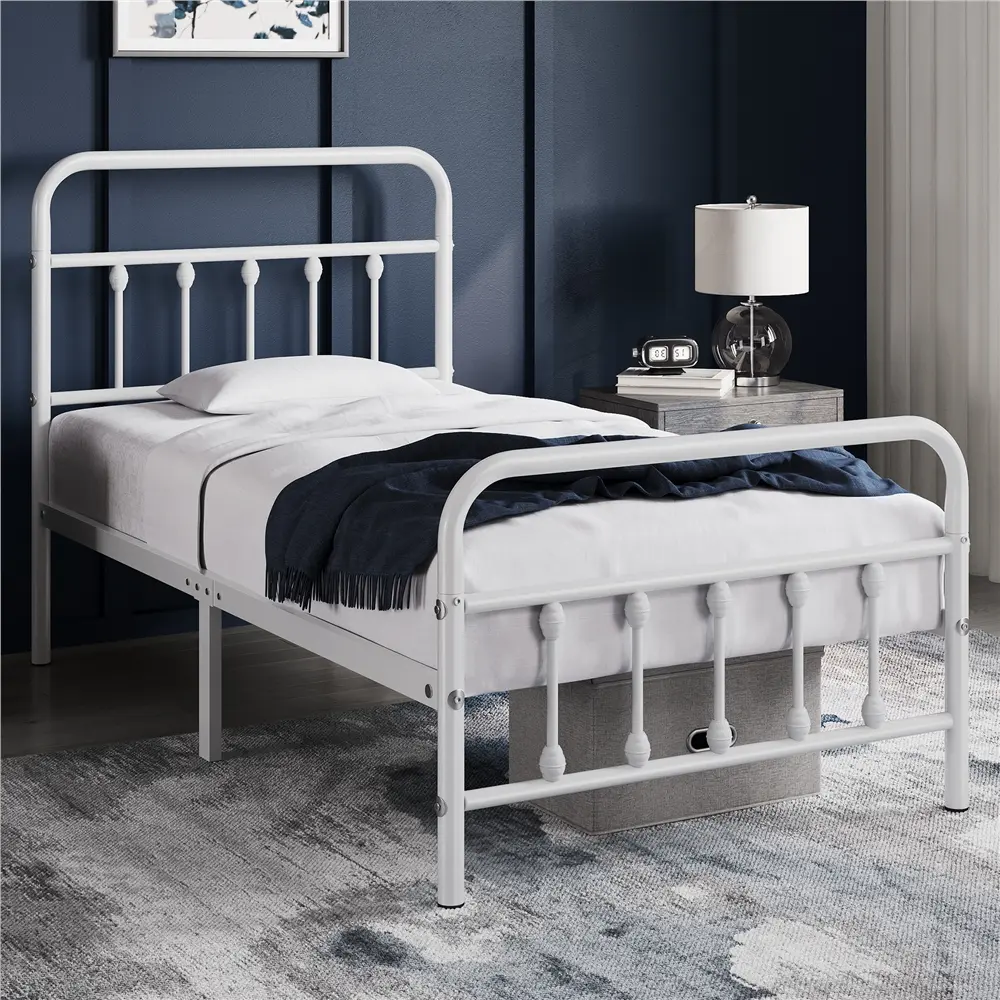 Yaheetech Vintage Classic Queen-California King Bed Frame - White, High Headboard, Footboard, Sturdy Metal Build, Underbed Storage, Curved Lines, Easy Setup, Ideal for Boho-Farmhouse Bedrooms, Twin XL Compatible Bed Frames, Bedroom Decor Ideas, Metal Fram