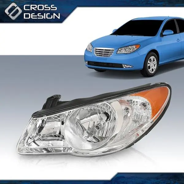 CROSSDESIGN Halogen Car Headlight with Headlight Bulb, Left Side Fit for 07-10 Elantra Sedan, Headlight Bulbs, Car Headlights