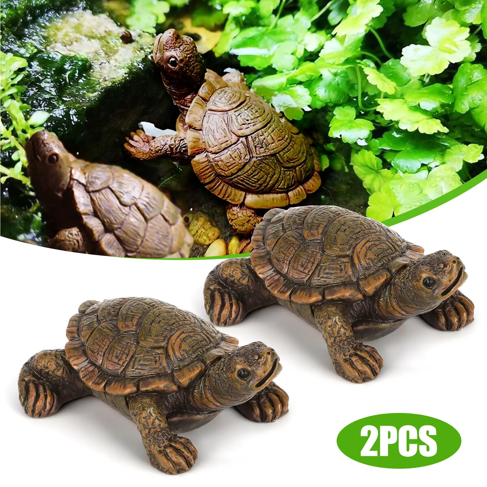 2Pcs Mini Resin Turtle Sculpture Ornaments - Outdoor Garden Figurine, Indoor Fish Tank Decoration, Home Decor Accessory for Friend, Mom, Sister, Grandma, Yard Art