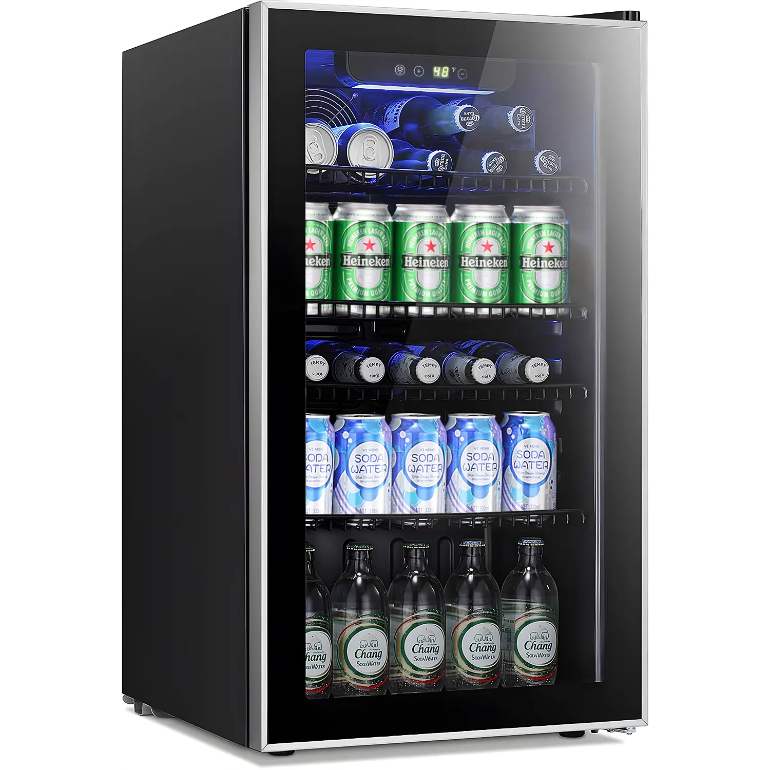 【SUMMERSALE】Antarctic Star Beverage Refrigerator Cooler, 100 Can Mini Fridge Glass Door for Soda Beer or Wine Small Drink Dispenser Adjustable Clear Front for Home, Office or Bar, 3.2 cu.ft