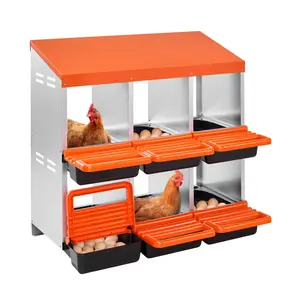 VEVOR 2 Tiers Chicken Nesting Boxes, 6 Compartments, Metal Egg Laying Boxes with Protective Collection Lids, Roll Out Nesting Box, Easy to Assemble, Ideal for Hens, Ducks, Chickens, and Other Poultry