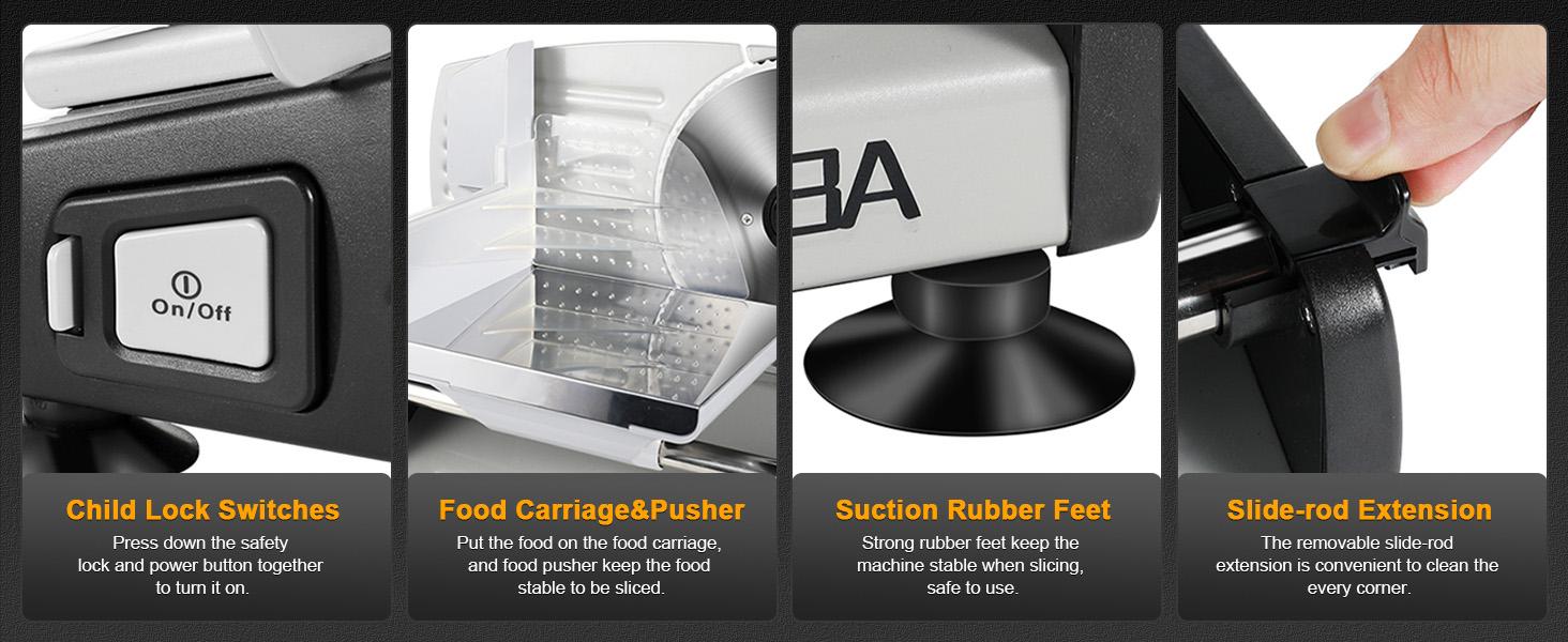 Meat Slicer 200W Electric Deli Food Slicer with 2 Removable 7.5" Stainless Steel Blades, Adjustable Thickness, Child Lock Protection, Easy to Clean