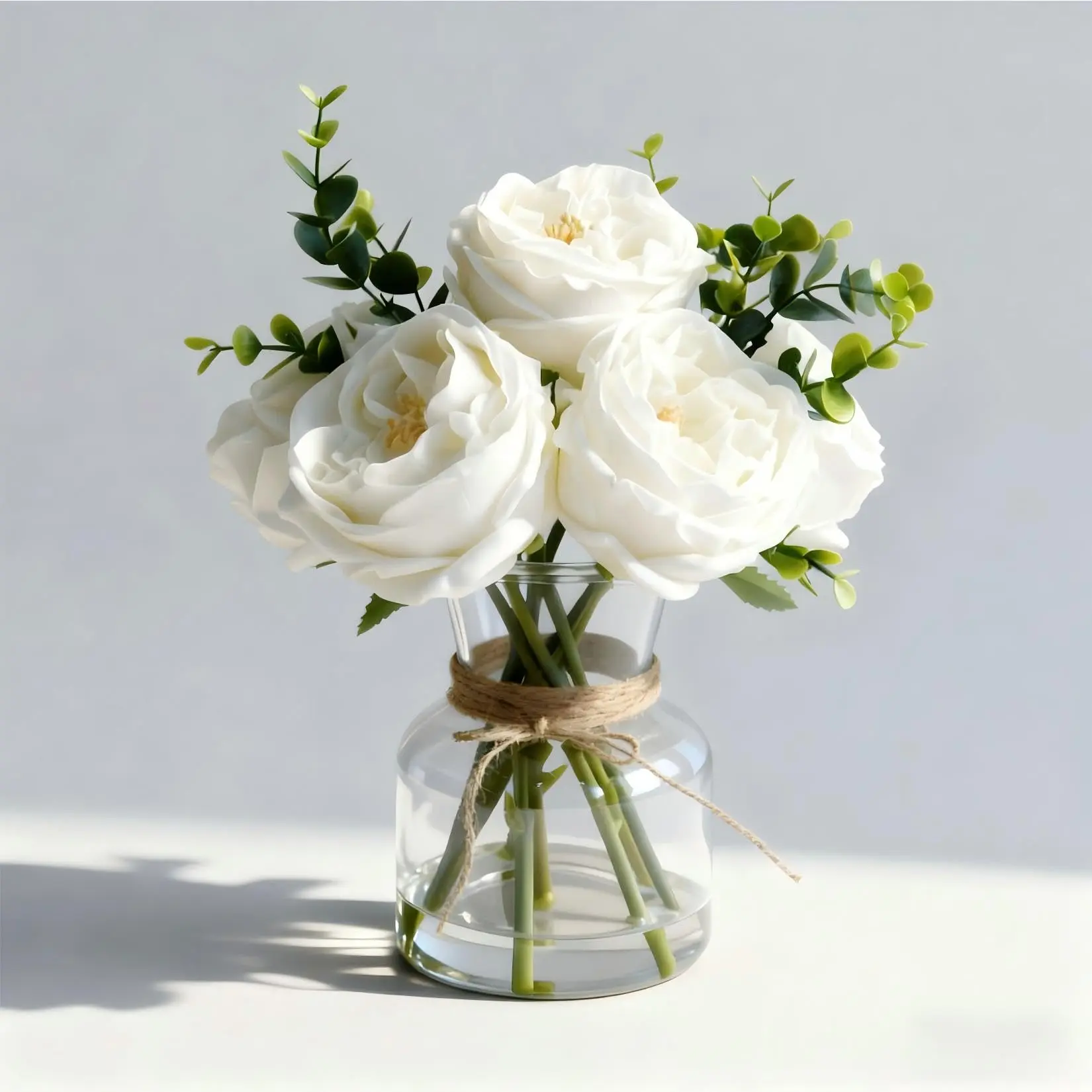 Artificial White Roses in Vase, Lifelike Faux Flowers Arrangement with Artificial Water, 13×10 Fake Flowers in Vase for Dining Table Centerpiece, Home & Restaurant Decor