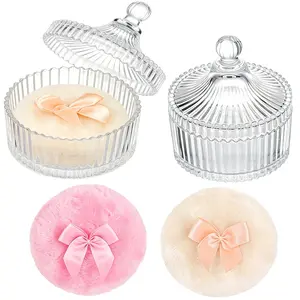 3Pcs Large Velour Body Powder Puff with Crystal Storage Container, Reusable Washable Soft Makeup Sponge Puff, Wet Dry Use Face Body Glitter Powder Applicator, Perfect Valentine's Day Gift for Makeup Lovers