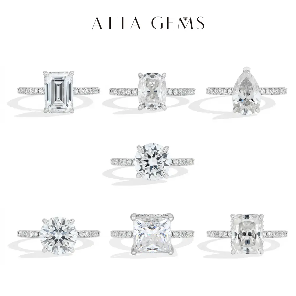 ATTAGEMS Classic D VVS1 Color Lab-Created Moissanite Ring 3-4ct Octagon/Oval/Pear/Radiant/Cushion/Round/Princess Cut S925 Silver 18K Gold Plated Engagement Wedding Anniversary Gift Fine Jewelry R348 summerwins