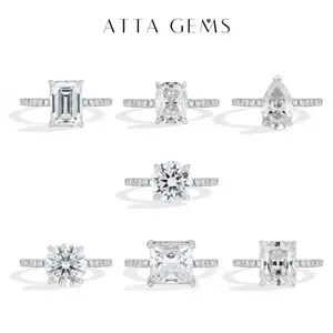 ATTAGEMS Classic D VVS1 Color Lab-Created Moissanite Ring 3-4ct Octagon/Oval/Pear/Radiant/Cushion/Round/Princess Cut S925 Silver 18K Gold Plated Engagement Wedding Anniversary Gift Fine Jewelry R348
