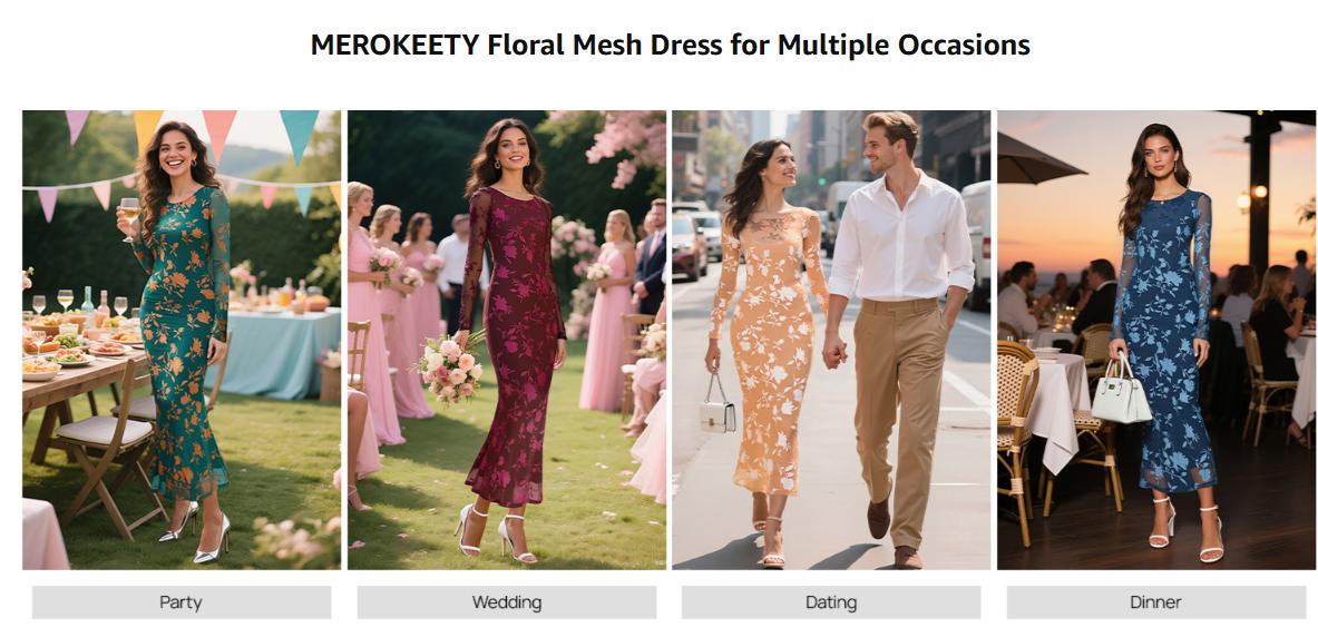 MEROKEETY Women's Fall Cocktail Formal Wedding Guest Dress Long Sleeve Maxi Bodycon Floral Mesh Winter Party Dresses MEROKEETY Women's Fall Cocktail Formal Wedding Guest Dress Long Sleeve Maxi Bodycon Floral Mesh Winter Party Dresses