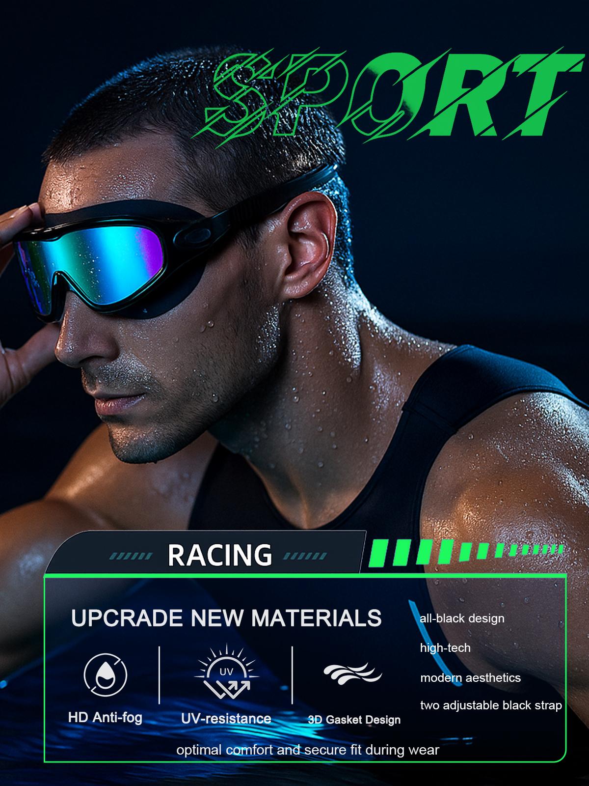 GOECI 2 Pack - Swim Goggles for Adults  - Anti-Fog Full-Coverage, 3-Color UV Lens, Waterproof Earplugs & Nose Clip