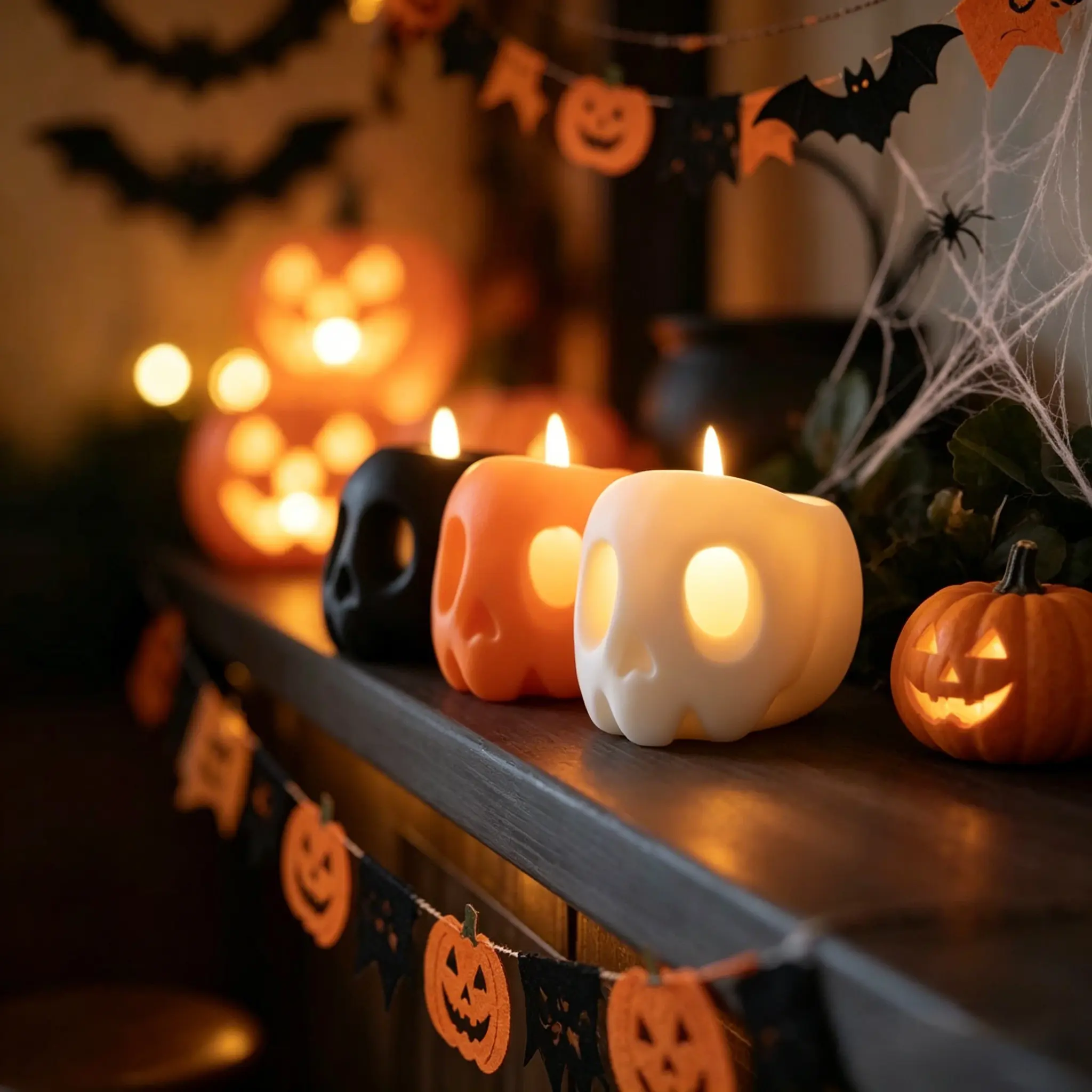 3pcs Halloween Cute Skull Tea Candlestick, 3D Printed Home Decoration, Gothic Desktop Decoration for Halloween Parties, Halloween Gifts
