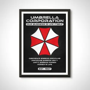 Resident Evil Movie Gaming Poster: Umbrella Corporation Retro Ad Wall Art Print
