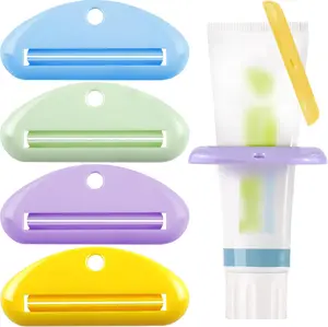 4PCS Toothpaste Tube Squeezer, Plastic Toothpaste Dispenser Clip with Hanging Holder, Toothpaste Roller for Bathroom, Tube Squeezer for Toothpaste, Cream, Cosmetics and Paint (Colorful)