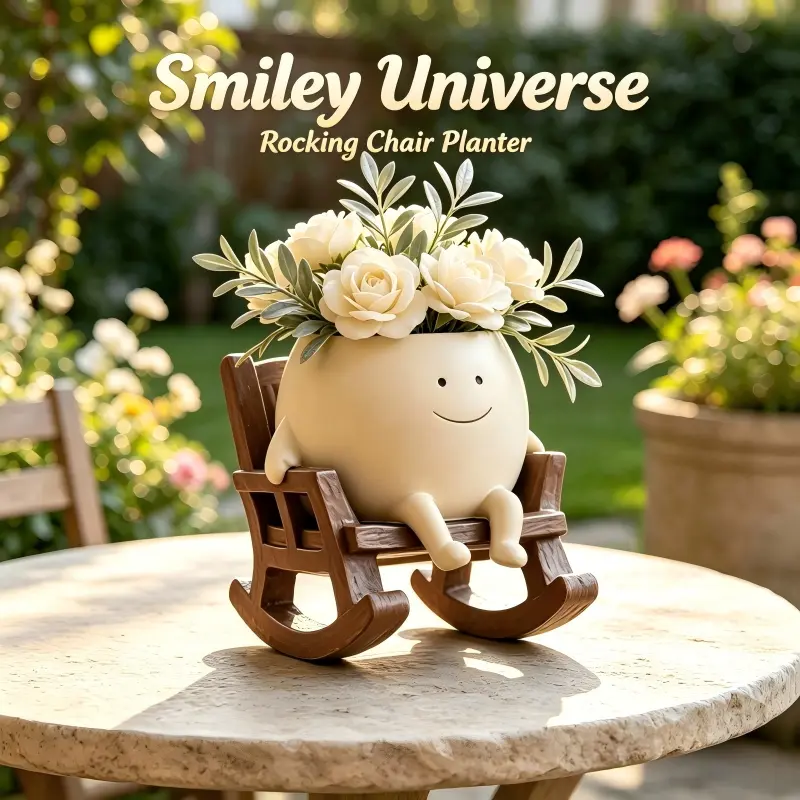 Pricetail Resin Face-Shaped Veggie Planter with Drainage Hole - Unique Sitting Rocking Chair Stand for Kids' Space, Veggie Shaped Pots, Study, Snake Plants, Plant Decor, Sideboard, Dining Table