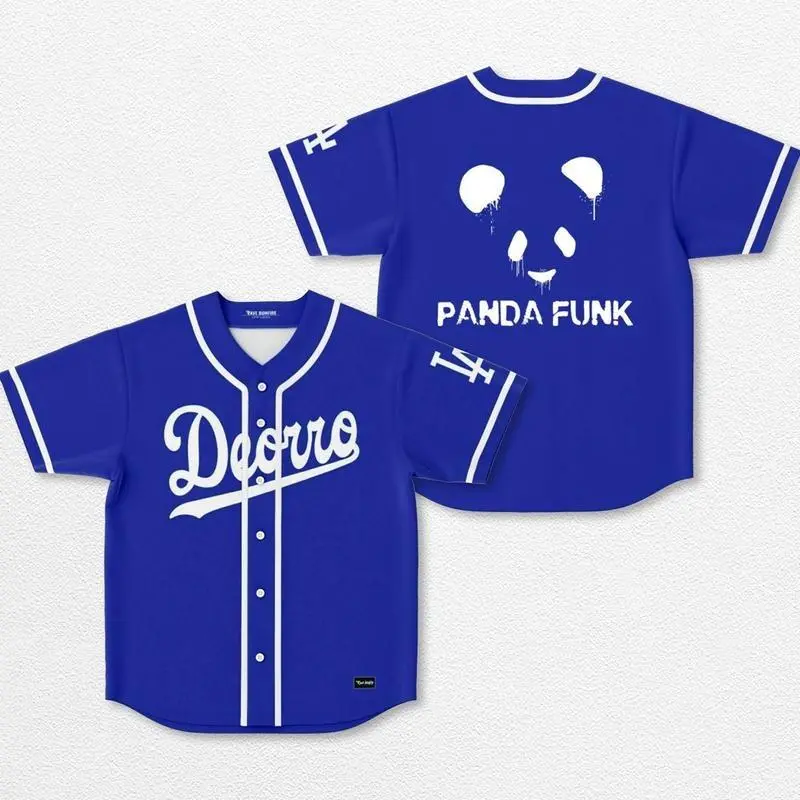 Blue Deorro Panda Baseball Jersey EDM Music Shirt, EDM Festival Family Gift, Unisex Breathable Men's Jersey, 420 Lover Graphic Shirt, Gift For Baseball Fan EDM Electronics Music