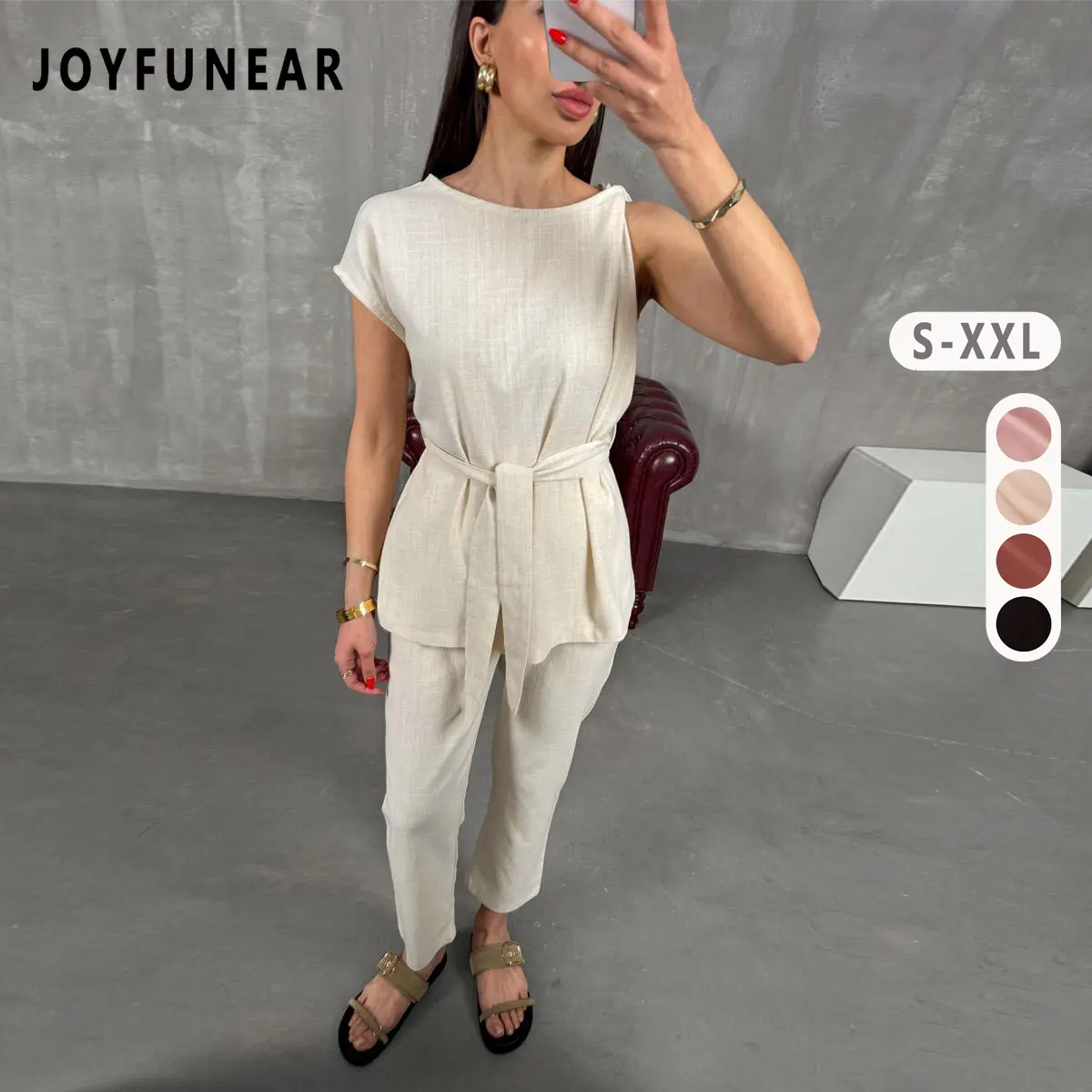Joyfunear Women's Elegant Asymmetric Top and Pants Set