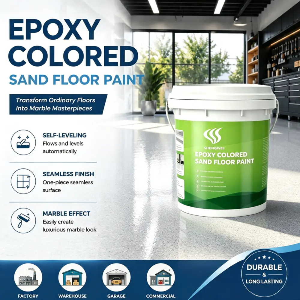 Epoxy Color Sand Floor Paint, Waterproof Anti-Abrasion Self-Leveling Resin Coating, High Hardness Stain Resistant Easy Clean Flooring, Decorative Finish for Garage, Basement, Warehouse, Indoor & Outdoor Industrial Residential Renovation