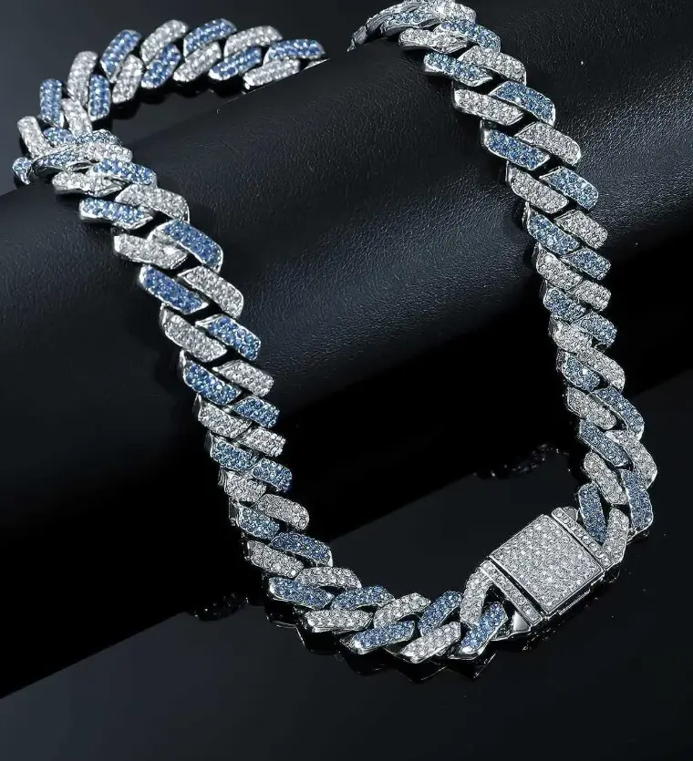 Hip Hop Miami Vice Blue Iced Bling CZ Silver Plated Cuban Link Baseball Chain Necklace 20" Hip Hop Miami Vice Blue Iced Bling CZ Silver Plated Cuban Link Baseball Chain Necklace 20"