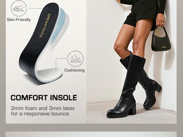 DREAM PAIRS Women's Knee High Boots Chunky Platform Heel Round Toe Boots for Women Side Zipper Stylish Comfortable Tall Boots