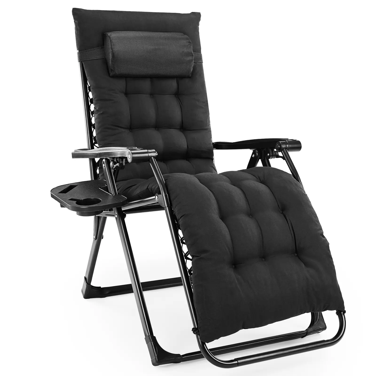 Sweetcrispy Foldable Recliner Chair - Outdoor Furniture with Cup Holder Trays, Removable Cushion, Adults’ Patio Chair, Backyard Decor, Camping Accessories, Zero Gravity Chair, Outdoor Chairs