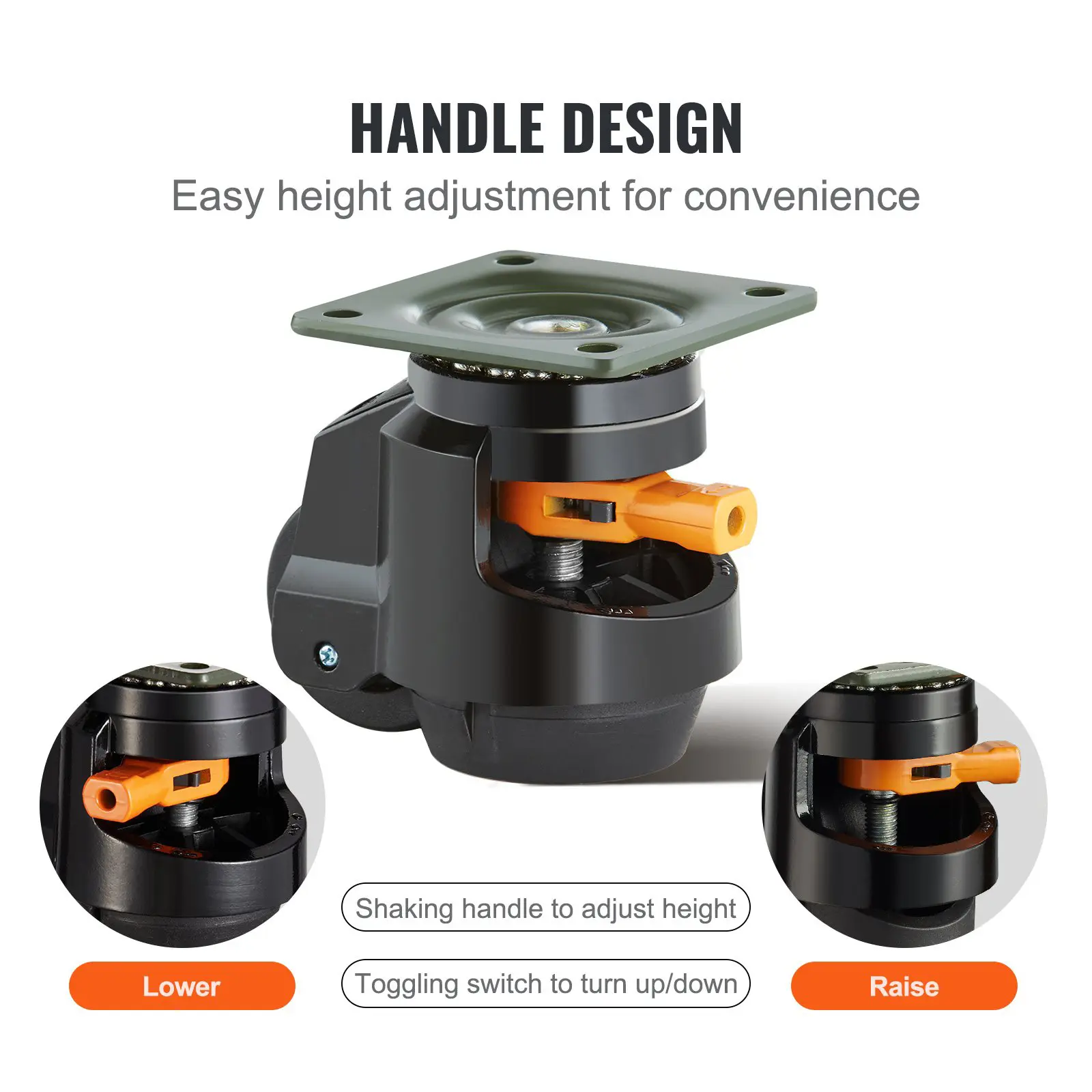 Leveling Casters, Set of 4, 2200 lbs Total Load Capacity, 2.5 inches, Heavy Duty with Upgraded Handle Design, 360 Degree Swivel Caster Wheels, Adjustable Casters with Feet for Workbench, Machine