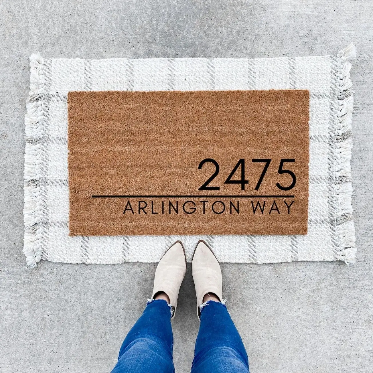 Custom Modern Address Doormat, Brush Coir Doormat, Personalized Front Doormat, Custom Printed First Home Couple's Gift
