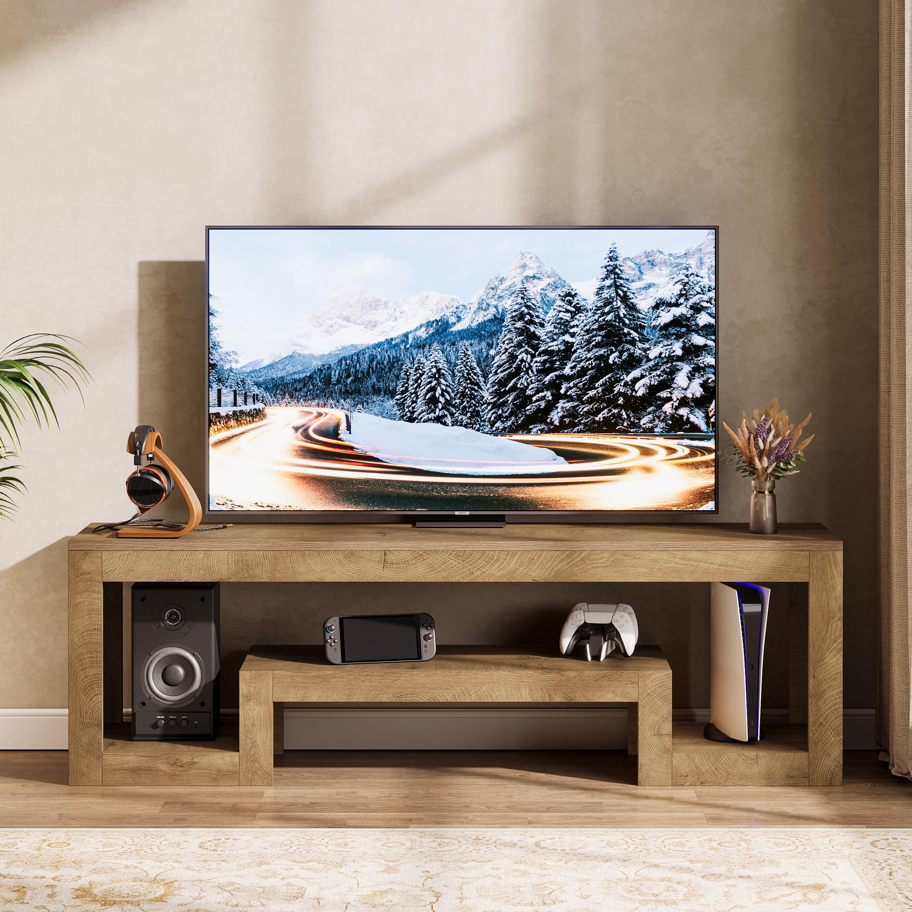 LITTLE TREE 63-Inch TV Stand for 55/60/65/75-Inch TVs, Farmhouse Entertainment Center with Open Storage Shelves, Wood Television Console for Living Room, Bedroom