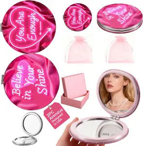 2 Pack “You are Enough” Pink Compact Mirrors Bulk Gifts for Women – Affirmation Travel Mirrors with Organza Bags, Small Mirrors for Goody Bag Stuffers, Birthday Thank You Gifts for Teens Girls