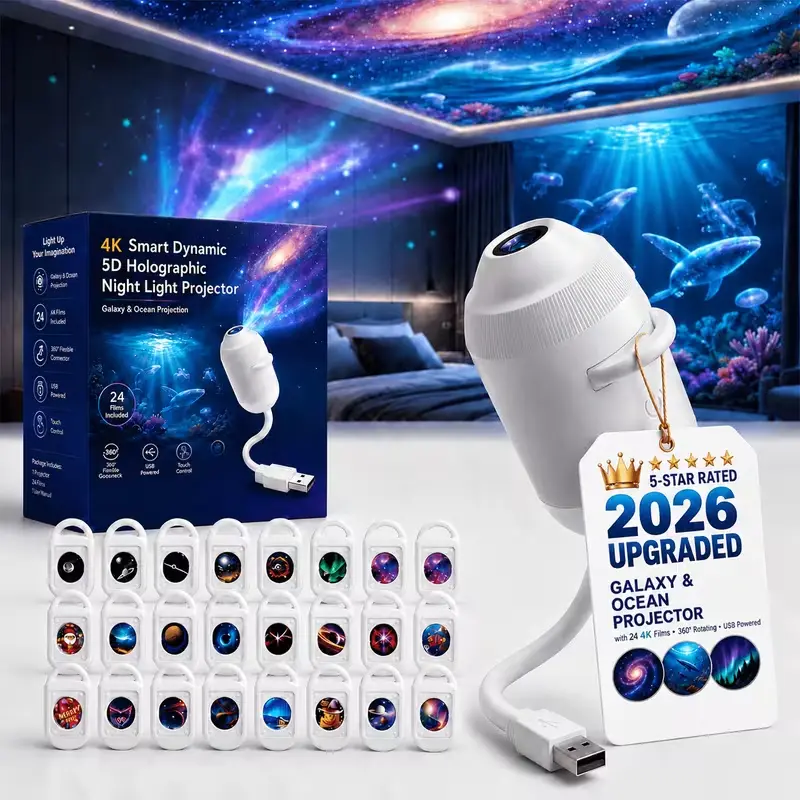 3-in-1 Galaxy Projector with Adjustable Brightness and USB, LED Night Light for Ceiling and Wall