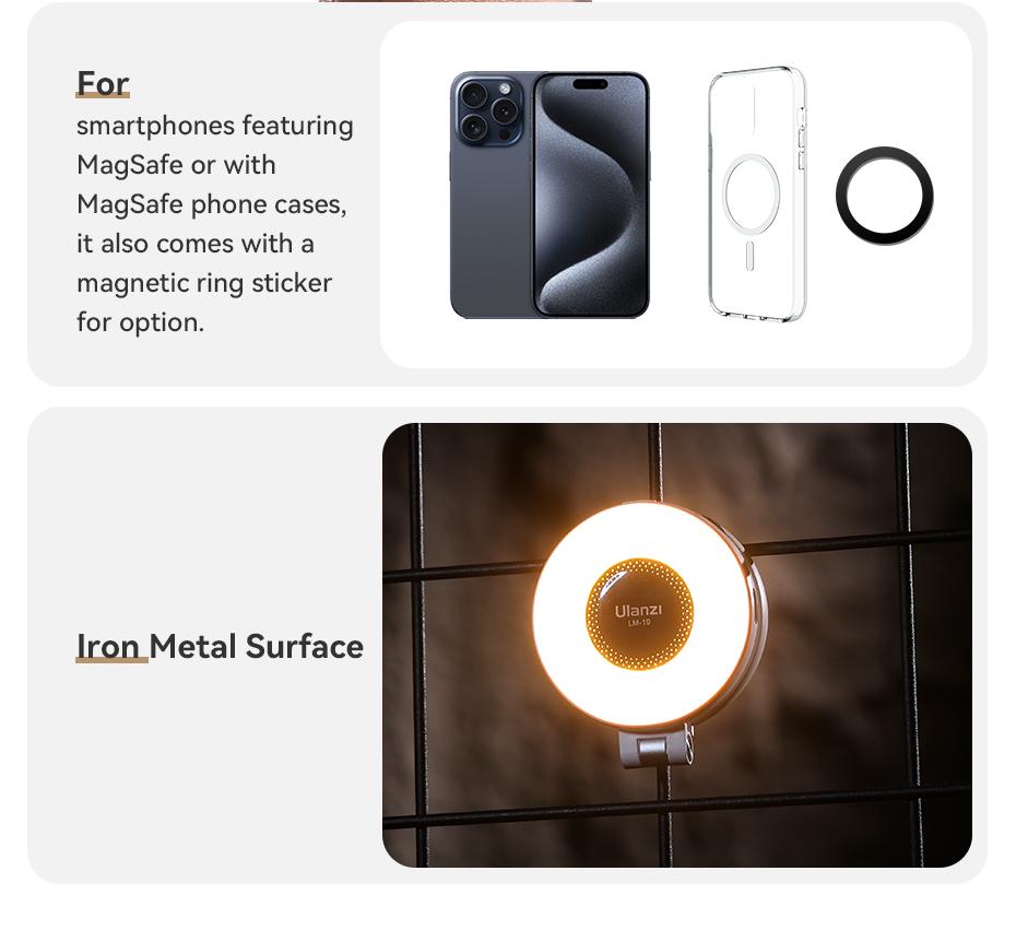 Ulanzi Magnetic Selfie Light LM19, LED Fill Light Compatible with Magsafe, LED Selfie Ring Light
