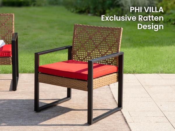 Phi Villa 4-Piece Patio Conversation Set - Wicker Chairs, Acacia Wood Coffee Table, Solid Wood Tabletop, Durable & Stylish Outdoor Design Furniture, Deals for You