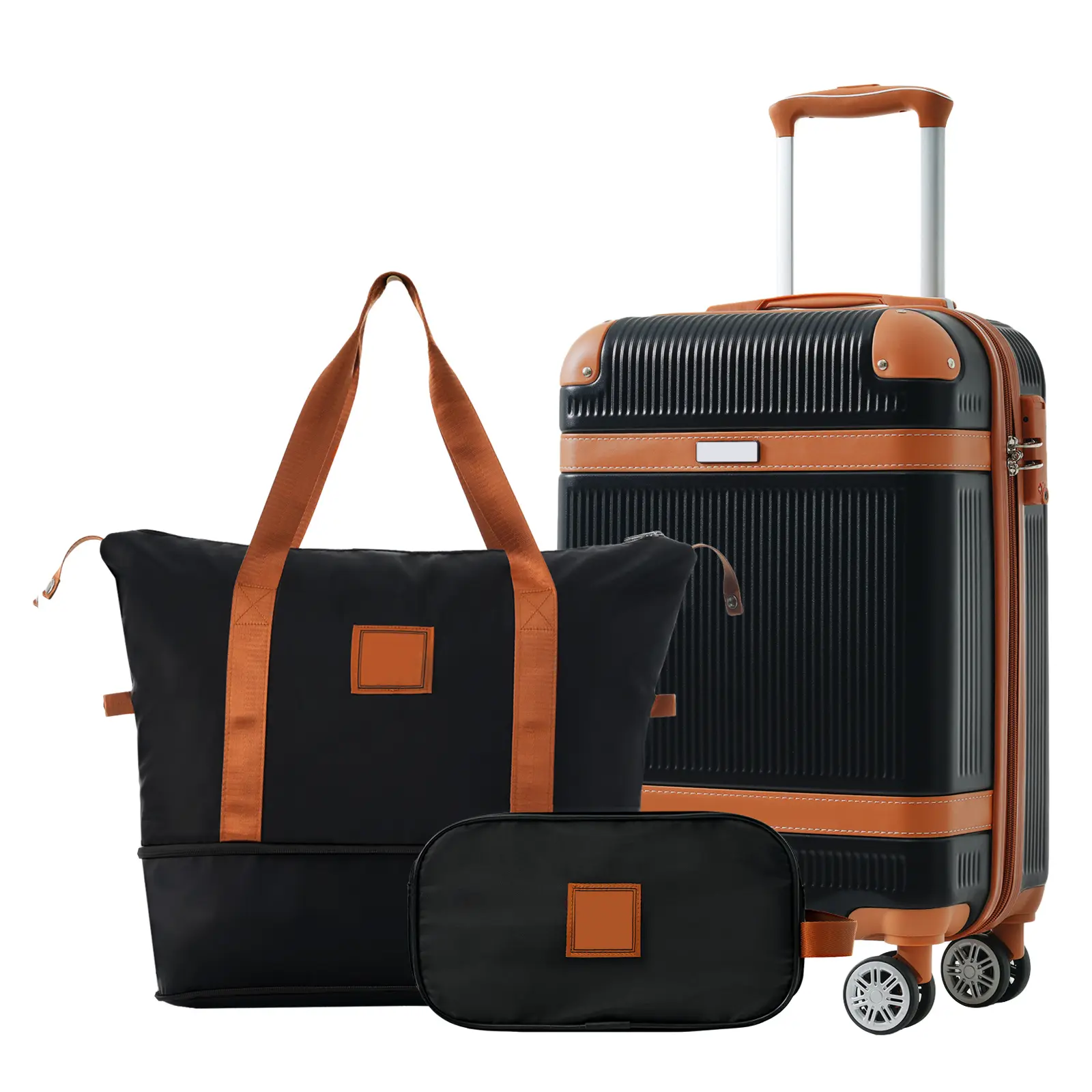 High aesthetic black luggage set of 3, hard shell 20 inch boarding case, smooth rotating wheels+TSA lock anti-theft, ABS lightweight, durable and resistant to manufacturing, fully compatible with business travel and commuting