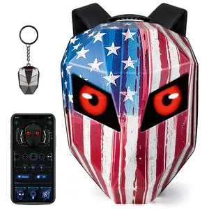 Gelrova 19" LED Motorcycle Backpack – USA Flag Edition, App-Controlled DIY Screen, Hard-shell Helmet Bag, Travel & Riding Backpack, Unisex Gift with Brand Keychain – Independence Day outdoorfun
