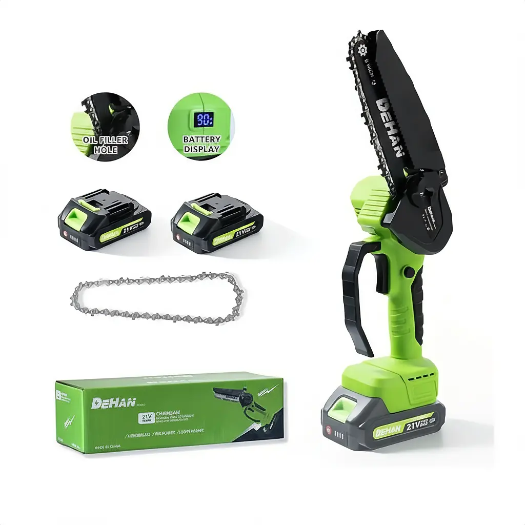 6-Inch Cordless Handheld Lightweight Chainsaw with Handle, Gloves, Chargers, Screwdriver, Safety Goggles, for Wood Cutting, Garden Branch Pruning, Camping (Ideal for Women’s Home DIY Use)