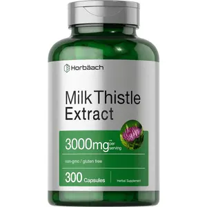 Horbäach Milk Thistle Supplement | 3000mg | 300 Capsules | Herbal Extract | Non-GMO, Gluten Free