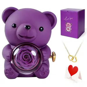 【With Necklace】Mother's Gift - Red Rose Bear, Double Heart Necklace,& Gift Box Set, Birthday & Anniversary Gift for Girlfriend Mom Daughter, Room Decor, Wife's Anniversary, Expressing Love & Eternal Roses