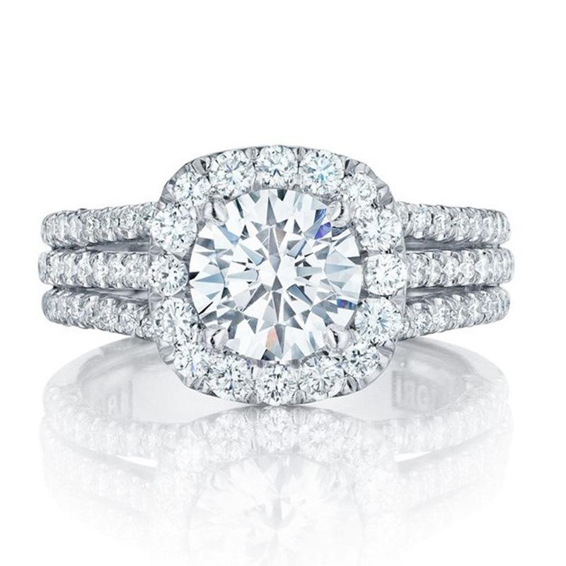 JJ CHIC Full Pavé Ring, Three-Row Design, Elegant Jewelry for Women Statement Piece Sparkling Stones Premium Material
