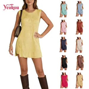 Yeokou Womens Beach 2 Piece Sets Knit Loungewear Crew Neck Pullover Casual Sleeveless Sweater Tank Top Shorts Yeokou Womens Beach 2 Piece Sets Knit Loungewear Crew Neck Pullover Casual Sleeveless Sweater Tank Top Shorts