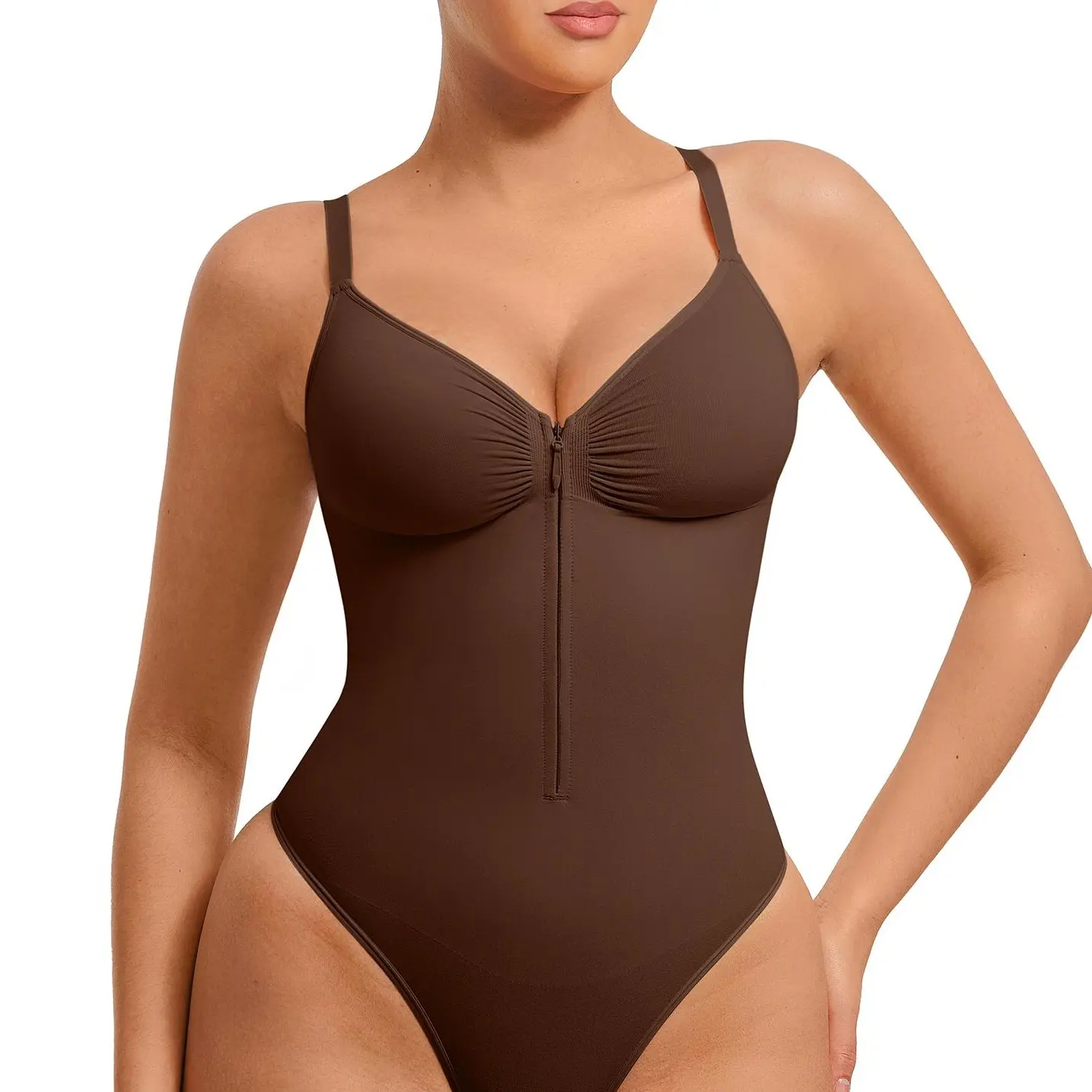 FeelinGirl #livestream Seamless Covered Bust Jumpsuit Thong Bodysuit Peach heart collar Fit Womenswear Comfort Shapewear Breathable Comfortable Day Tummy Tuck Garment Shaper Clothes Smooth Zipper Spaghetti Strap newcolor