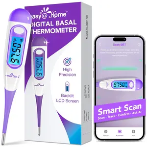 Easy@Home Digital Basal Thermometer for Ovulation: Fertility Thermometers with Backlight LCD Display 1/100th Degree High Precision BBT, 30 Memory Recall – Scan Results with Premom App