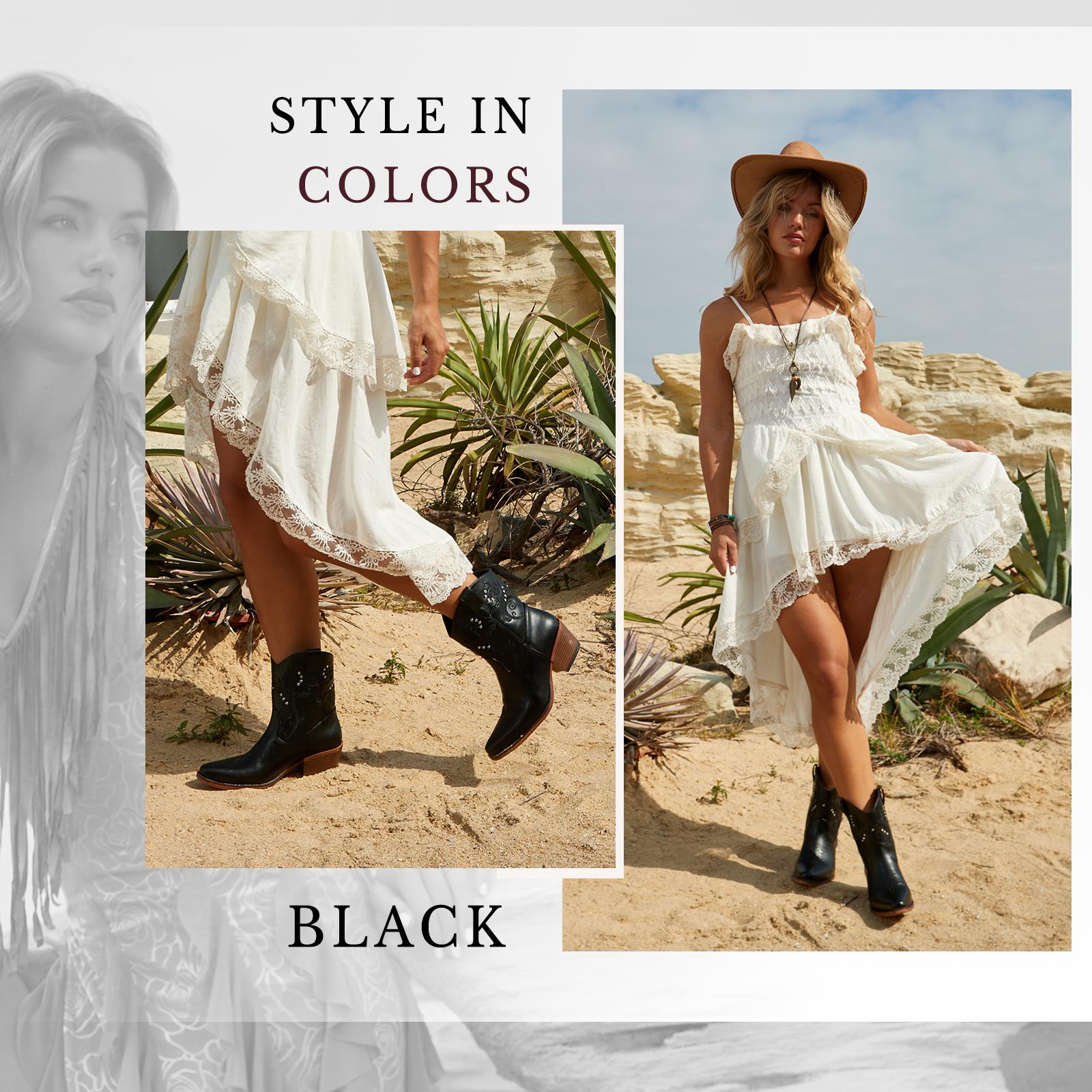 IUV Cowgirl Boots for Women Ankle Cowgirl Ankle Boots with  Almond Pointed Toe Classic Western Wide Boots Women Chunky Heel  Country Boots  for Comfortable Walking Shoes Classic Booties